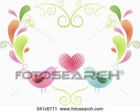 Clip Art - Heart with birds in love. Fotosearch