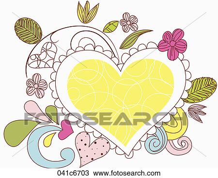 Heart with flowers and leaves View Large Illustration Drawing - Heart with flowers and leaves. Fotosearch