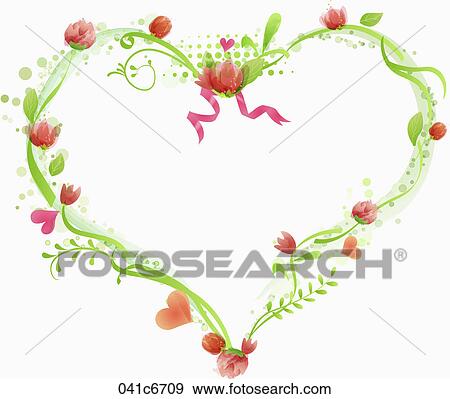 Hearts of flowers and leaves View Large Illustration Stock Illustration - Hearts of flowers and leaves. Fotosearch