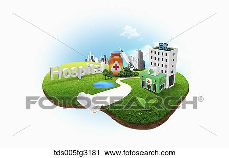 Hospital with a syringe and a medicine View Large Illustration Clip Art - Hospital with a syringe and a medicine. Fotosearch