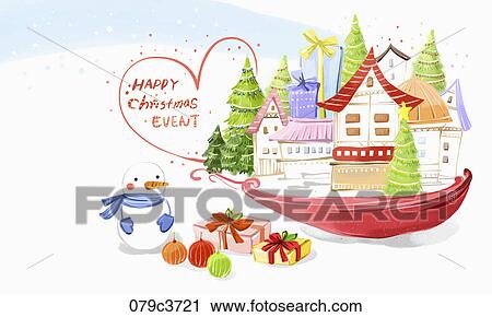 houses in Christmas trees View Large Illustration Clip Art - houses in Christmas trees. Fotosearch