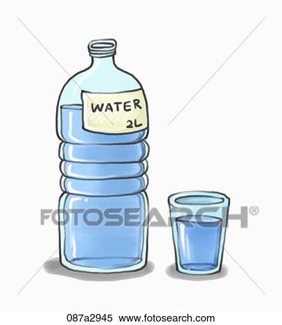 Illustration of a bottle and a cup of water View Large Illustration Stock Illustration - Illustration of a bottle and a cup of water. Fotosearch