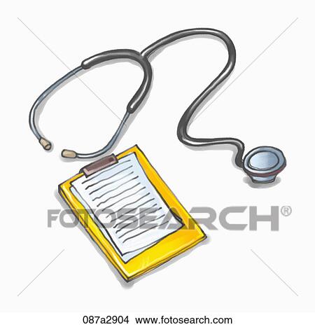 Stock Illustration - Illustration of stethoscope and a notepad. Fotosearch