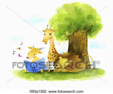 Illustration of various animals and a tree View Large Illustration Drawing - Illustration of various animals and a tree. Fotosearch