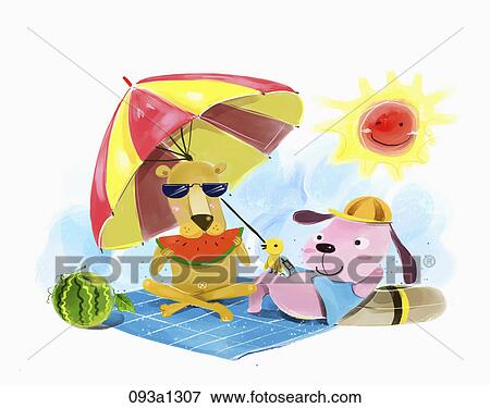 Stock Illustration - Illustration of various animals and a watermelon. Fotosearch