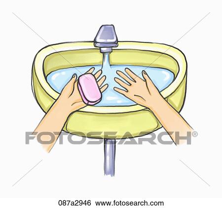 Stock Illustration - Illustration of washing hands with a soap. Fotosearch