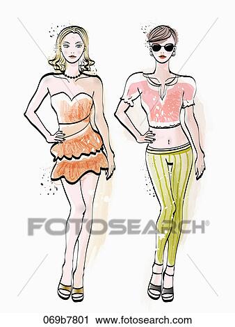 Illustration of women models in various clothes View Large Illustration Clip Art - Illustration of women models in various clothes. Fotosearch