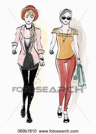Illustration of women models in various clothes View Large Illustration Clipart - Illustration of women models in various clothes. Fotosearch