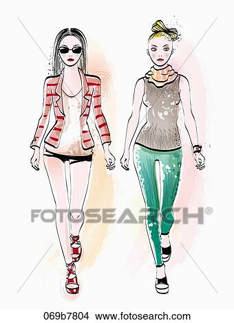 Illustration of women models in various clothes View Large Illustration Stock Illustration - Illustration of women models in various clothes. Fotosearch