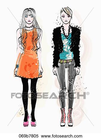 Illustration of women models in various clothes View Large Illustration Stock Illustration - Illustration of women models in various clothes. Fotosearch
