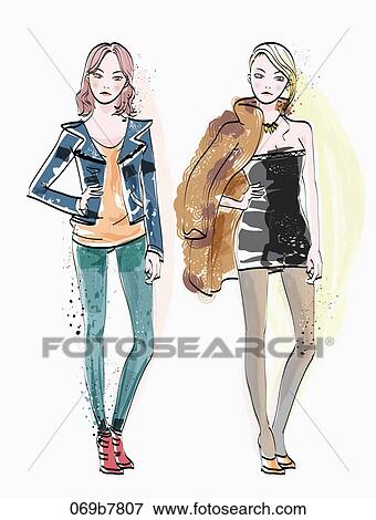 Stock Illustration - Illustration of women models in various clothes. Fotosearch