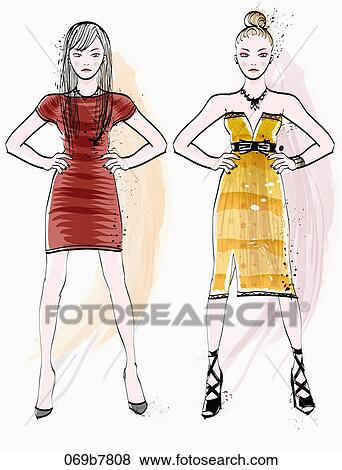 Illustration of women models in various clothes View Large Illustration Stock Illustration - Illustration of women models in various clothes. Fotosearch