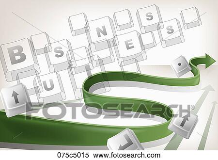 Stock Illustration - Keyboards of BUSINESS and a green arrow. Fotosearch