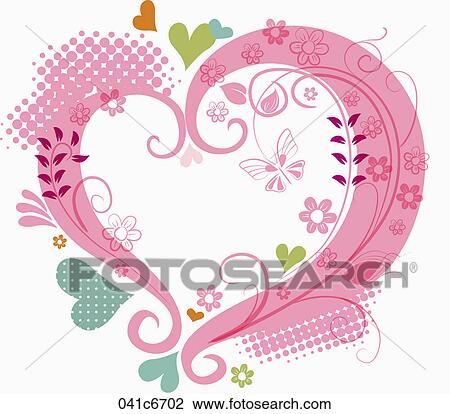 Large heart with flowers and a butterfly View Large Illustration Drawing - Large heart with flowers and a butterfly. Fotosearch