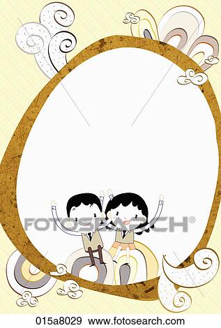 Stock Illustration - Letter paper with a boy and a girl in brown. Fotosearch