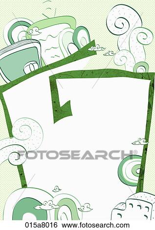 Stock Illustration - Letter paper with blackboard and TV in green. Fotosearch