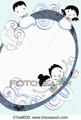 Letter paper with boys and girls in blue View Large Illustration Drawing - Letter paper with boys and girls in blue. Fotosearch