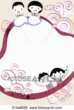 Letter paper with boys and girls in purple View Large Illustration Stock Illustration - Letter paper with boys and girls in purple. Fotosearch