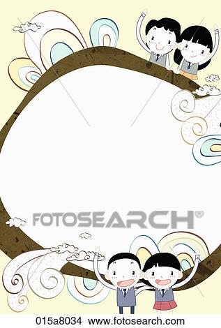 Stock Illustration - Letter paper with boys and girls in brown. Fotosearch