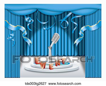 Microphone promoting event on blue stage View Large Illustration Stock Illustration - Microphone promoting event on blue stage. Fotosearch