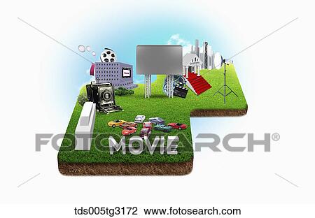 Drawing - Movie with various film related things. Fotosearch