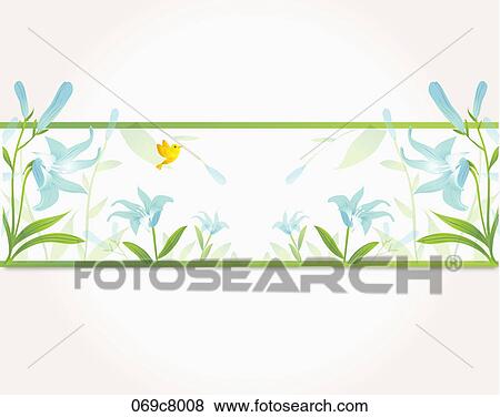Note paper with blue lily and a yellow bird View Large Illustration Stock Illustration - Note paper with blue lily and a yellow bird. Fotosearch