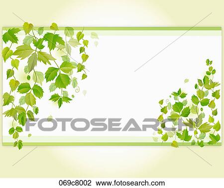 Drawing - Note paper with green leaves. Fotosearch