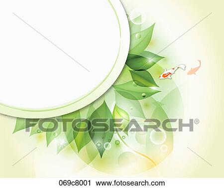 Clip Art - Note paper with leaves and a carp. Fotosearch