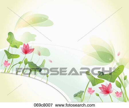 Stock Illustration - Note paper with lotus flowers and leaves. Fotosearch