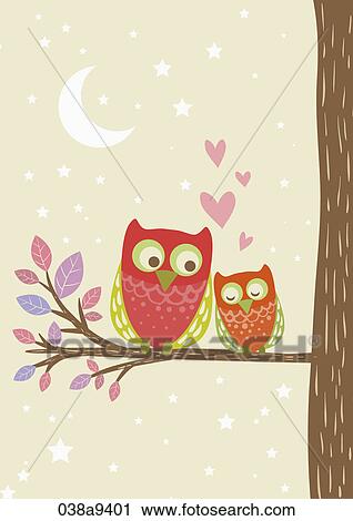Clip Art - Owls on the tree. Fotosearch
