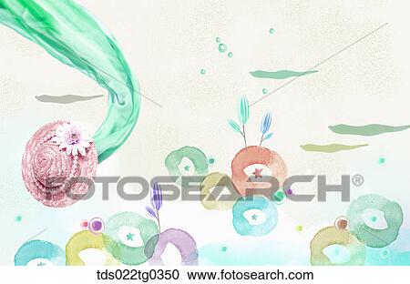 Clipart - Painting of circles and a pink hat. Fotosearch