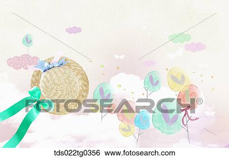 Painting of heart trees and a hat View Large Illustration Stock Illustration - Painting of heart trees and a hat. Fotosearch