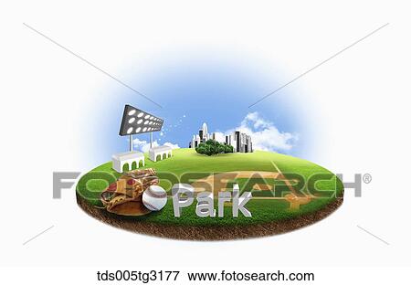 park with a ballground and a baseball View Large Illustration Stock Illustration - park with a ballground and a baseball. Fotosearch