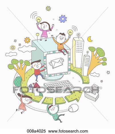 People with computer and light bulbs View Large Illustration Stock Illustration - People with computer and light bulbs. Fotosearch