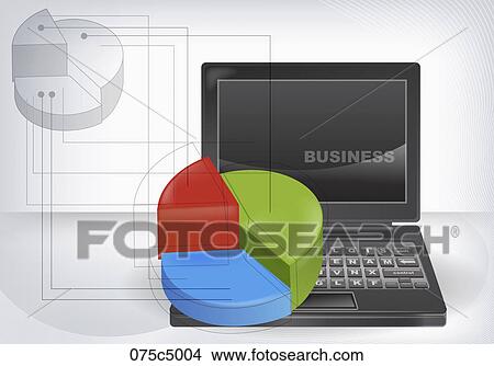 Stock Illustration - Pie graph and a laptop. Fotosearch