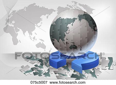 Puzzles of globe and blue arrow View Large Illustration Stock Illustration - Puzzles of globe and blue arrow. Fotosearch