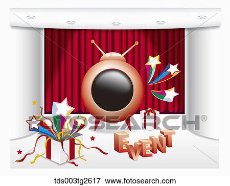 Red television promoting event on stage View Large Illustration Stock Illustration - Red television promoting event on stage. Fotosearch