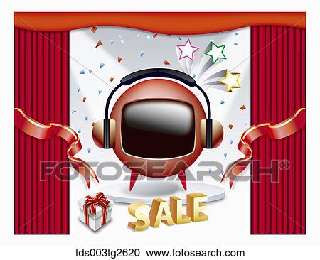 Red television promoting sale on stage View Large Illustration Clipart - Red television promoting sale on stage. Fotosearch
