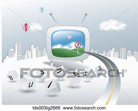 Road towards a hill on television and word business View Large Illustration Stock Illustration - Road towards a hill on television and word business. Fotosearch