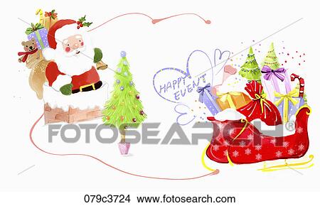 Santa Claus carrying a gift View Large Illustration Stock Illustration - Santa Claus carrying a gift. Fotosearch