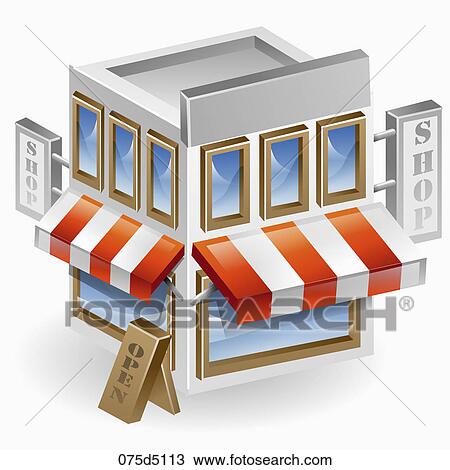 Shop with an open sign View Large Illustration Drawing - Shop with an open sign. Fotosearch