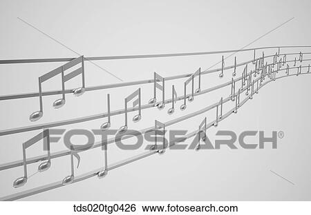 Stock Illustration - Silver musical notes on stave . Fotosearch