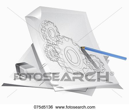 Sketch of saw toothed wheels on papers View Large Illustration Stock Illustration - Sketch of saw toothed wheels on papers. Fotosearch