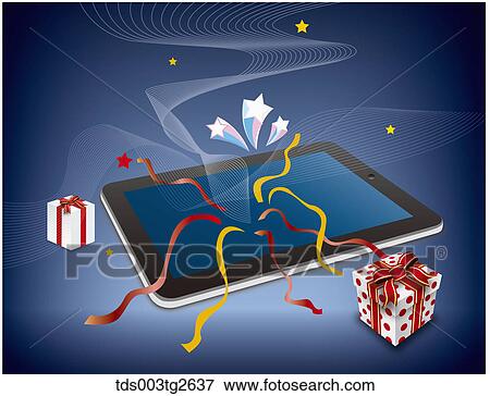 Smart pad with ribbons and gift boxes View Large Illustration Stock Illustration - Smart pad with ribbons and gift boxes. Fotosearch