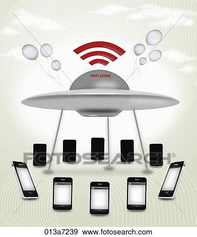 Smart phone and Wi-Fi zone View Large Illustration Stock Illustration - Smart phone and Wi-Fi zone. Fotosearch
