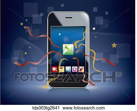 Smart phone with application icons and ribbons View Large Illustration Clip Art - Smart phone with application icons and ribbons. Fotosearch