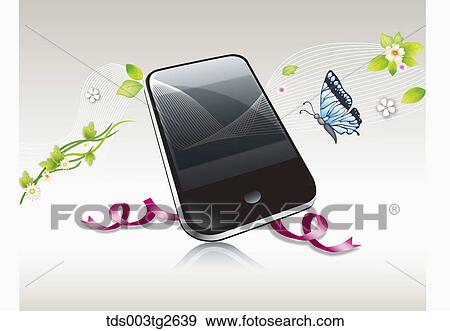 Smart phone with flowers and a blue butterfly View Large Illustration Stock Illustration - Smart phone with flowers and a blue butterfly. Fotosearch