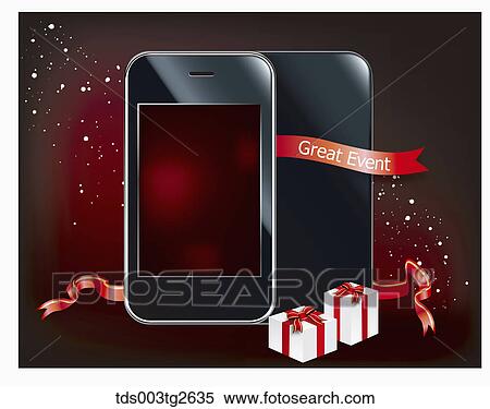 Smart phone with great event and gift boxes View Large Illustration Stock Illustration - Smart phone with great event and gift boxes. Fotosearch