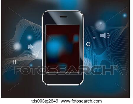 Stock Illustration - Smart phone with vaious icons. Fotosearch