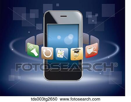 Smart phone with various application icons View Large Illustration Clipart - Smart phone with various application icons. Fotosearch